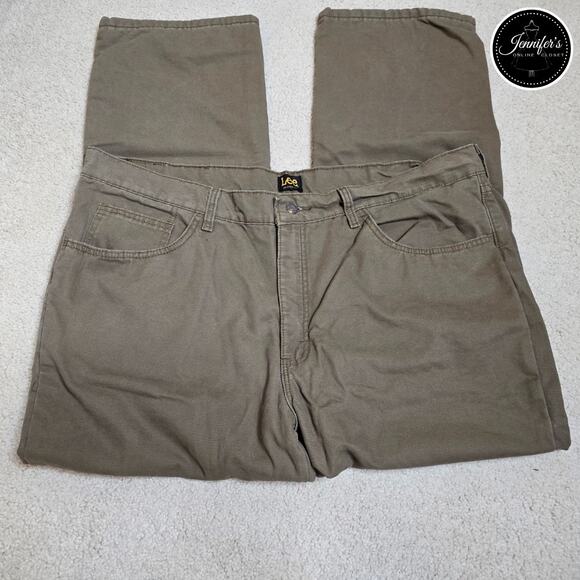 Lee Men's Brown/Green Relaxed Fit Plaid Flannel Lined Pants Size 42 x 30 - Picture 2 of 9